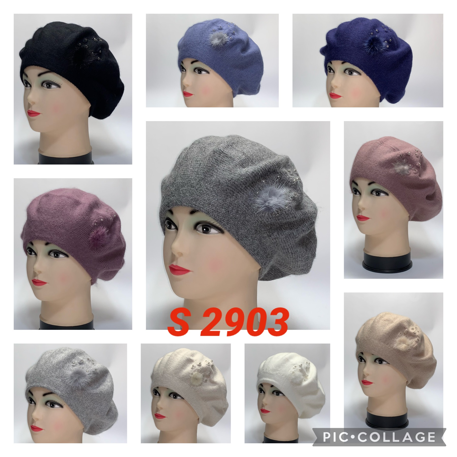 Берет женский шерстяной с норкой S 2903